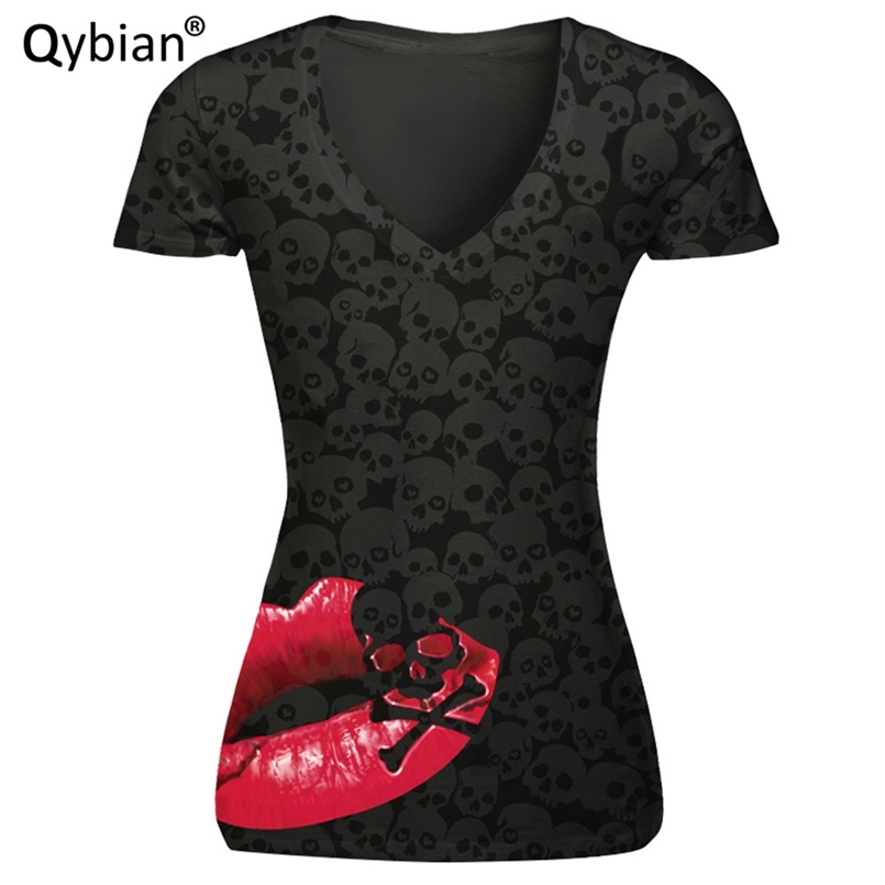 T-shirt Women Casual Comfortable V-neck Shirts Top Tees Red Mouth Black Skull Prints Short Sleeve 210708, 11
T-shirt Women Casual Comfortable V-neck Shirts Top Tees Red Mouth Black Skull Prints Short Sleeve 210708, 11