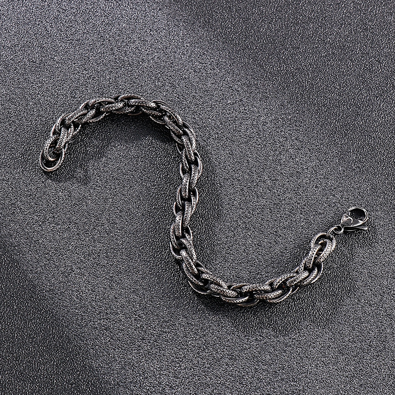 Black Biker Stainless Steel Fashion Rope Twist Chain Link Bracelet For Mens 8mm 8inch Jewelry