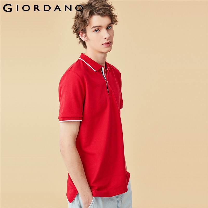 Giordano Men Polos Contrast Color Pique Short Sleeve Polo Shirt Turn Down Collar Side Vents At Hem Camisa Polo 01010392 210308