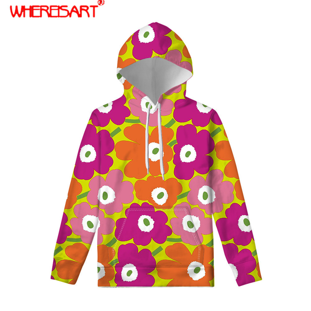 WHEREISART Poppy Nordic Flower Pattern Women Hoddies Long Sleeved Harajuku Large Size Women Hoodies Sweatshirts Fashion Clothing 201112