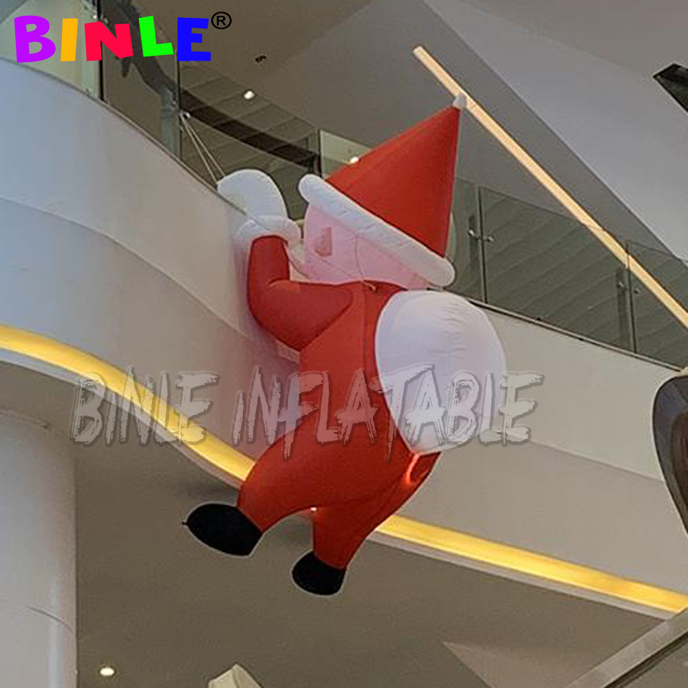 Custom Building Inflatable Climbing Santa With Gifts Mall Lighting Father Santas Claus For Christmas