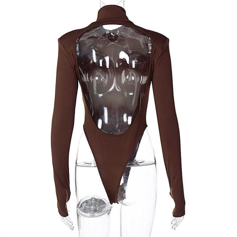 CNYISHE Sexy Backless Bodysuit Jumpsuits Turtleneck Elegant Women's Tops Casual Women Rompers Winter Overalls 210622