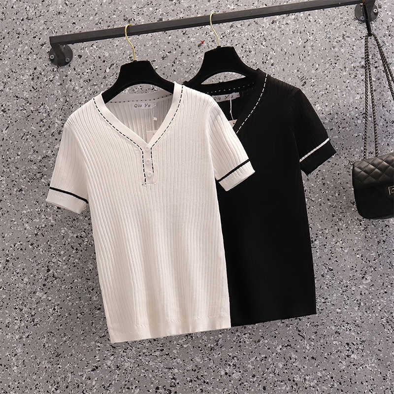 L- plus size women Summer thin basic sweater pullover short sleeve v neck button kint Oversized jumper sweaters t-shirt 210604, Black
L- plus size women Summer thin basic sweater pullover short sleeve v neck button kint Oversized jumper sweaters t-shirt 210604, Black