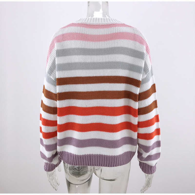 Colysmo Autumn Sweater Women O-neck Long Sleeve Sweters Invierno Rainbow Stripes Knitted Jumper Casual Winter Clothes 210527