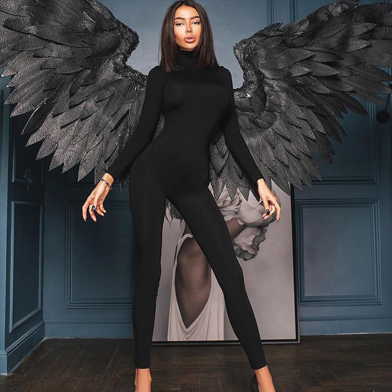 high collar splice women romper long sleeve slim jumpsutis goth fashion solid color elasticity, Black;white 
high collar splice women romper long sleeve slim jumpsutis goth fashion solid color elasticity, Black;white