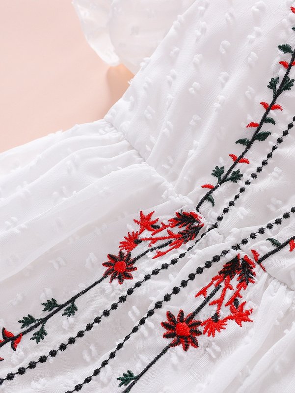 Baby Floral Embroidery Ruffle Swiss Dot Dress SHE