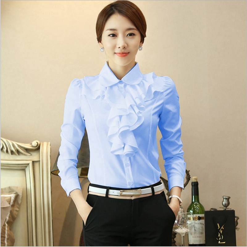 New Women Chiffon Blouse Long Sleeve Shirt Female Professional Lace Tops OL Chiffon Tops 210225