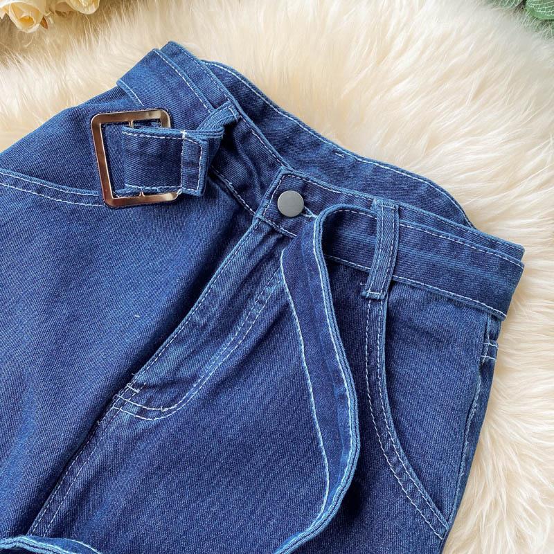 Skirts Foamlina Women's Denim Skirt 2021 Spring Fashion Belted High Waist Pockets Front Split Mid-calf Casual Female Jeans