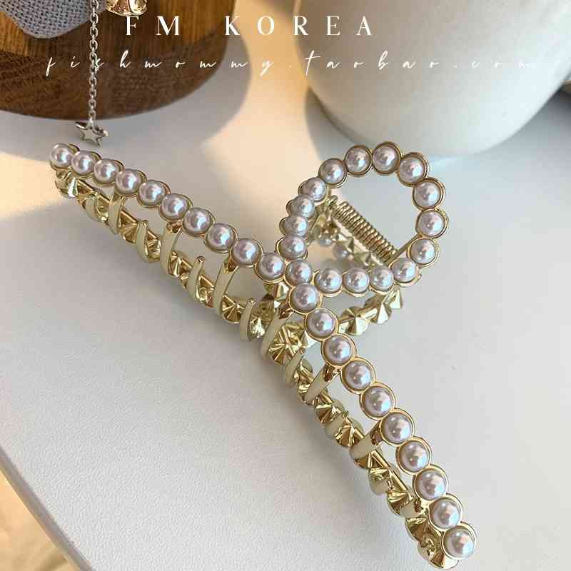 Hair Jewelry Accessories Korean Temperament Elegant Pearl Shark Catch Clip Full Diamond Convenient and Simple Daily Net Red Female Pin