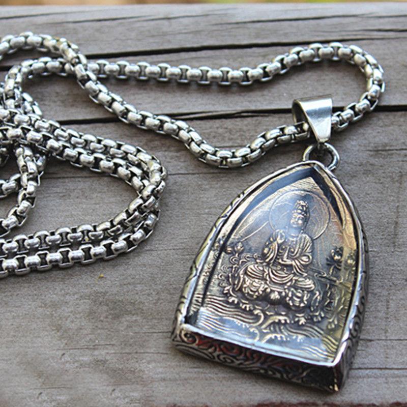 Chains Retro Guanyin Bodhisattva Pendant Men's Necklace Personality Amulets Trendy All-match Hanging Jewelry Sweater Chain