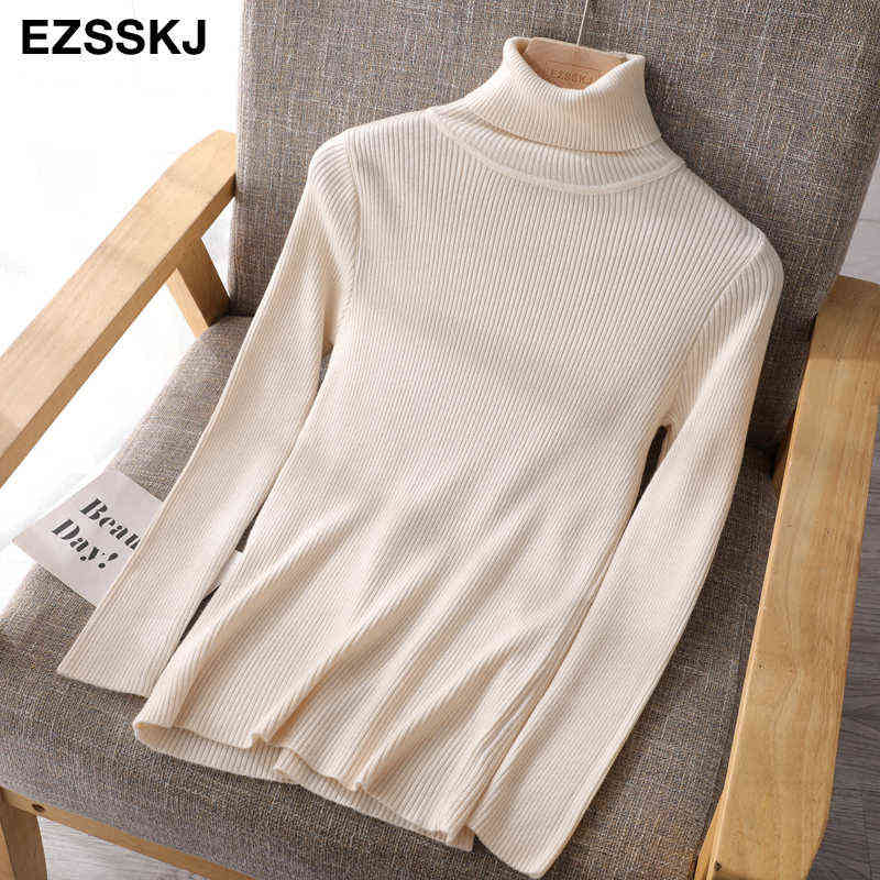 Knitted Women turtleneck Sweater Pullovers spring Autumn Basic Women high neck Sweaters Pullover Slim female top 211109