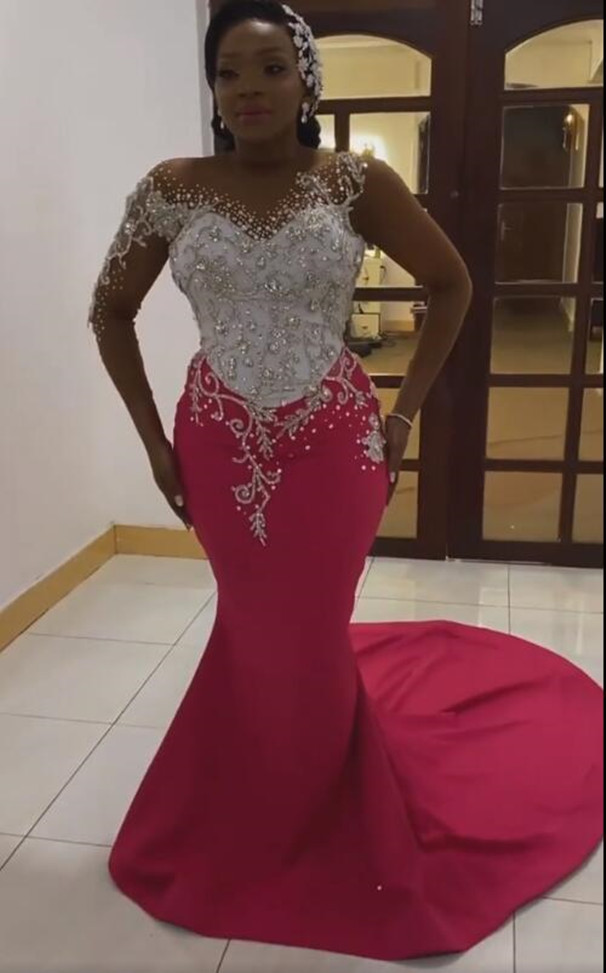 Plus Size Arabic Aso Ebi Luxurious Mermaid Sparkly Prom Dresses Lace Beaded Crystals Evening Formal Party Second Reception Bridesaid Gowns Dress ZJ
