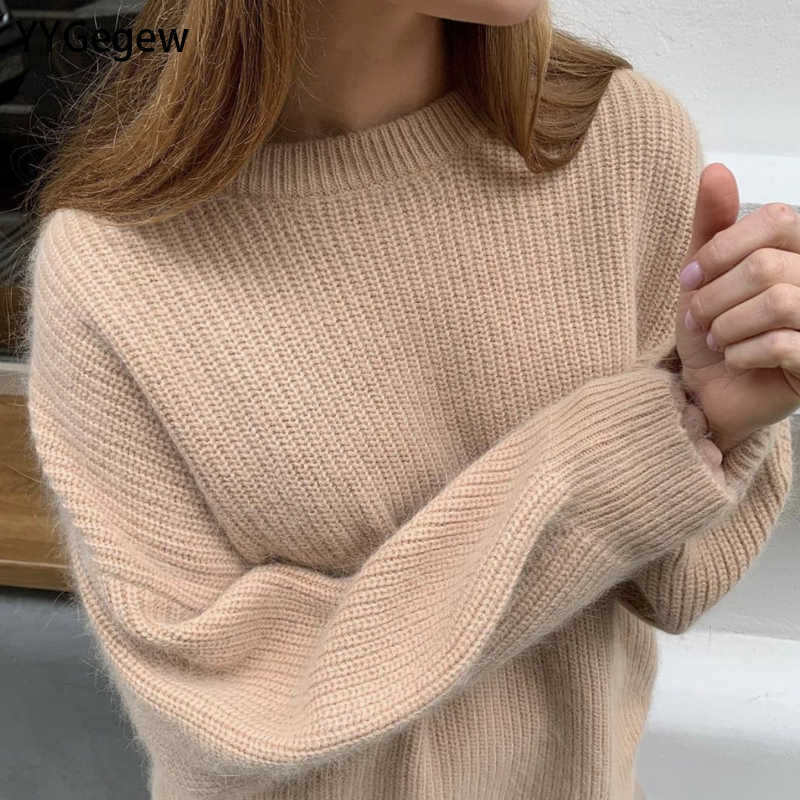 YYGegew Loose Knitted Cashmere Sweater Winter Solid Female Pullovers Warm Basic Knitwear Jumper 211011Z