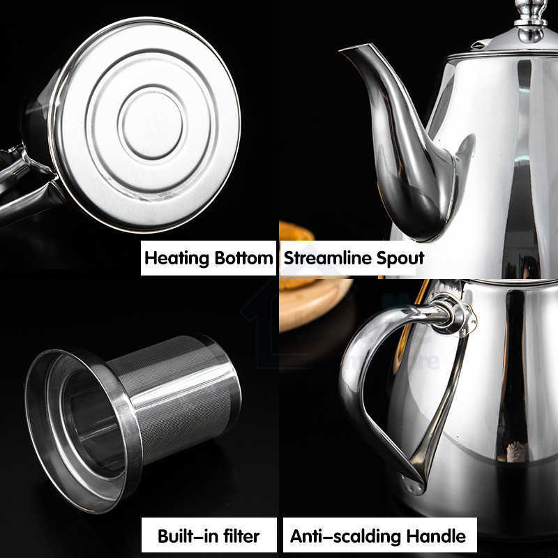Stainless Steel Kettle Tea Pot For Induction With Filter Seven pot -Egged Set 210813