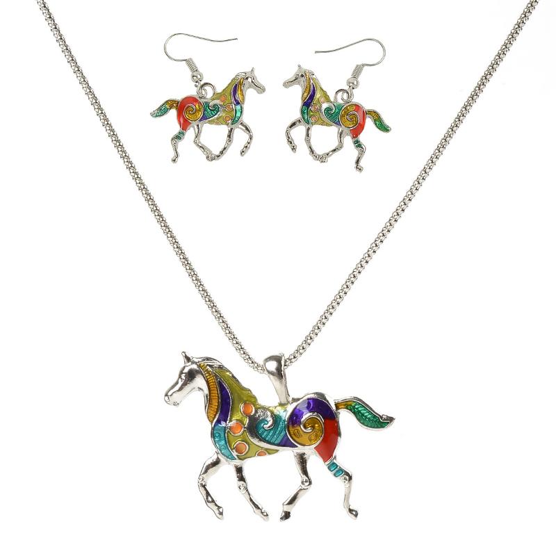 Earrings & Necklace Tri Colored Glazed Pottery Horse Jewelry Sets Rianbow Pendientes Set, Silver
Earrings & Necklace Tri Colored Glazed Pottery Horse Jewelry Sets Rianbow Pendientes Set, Silver