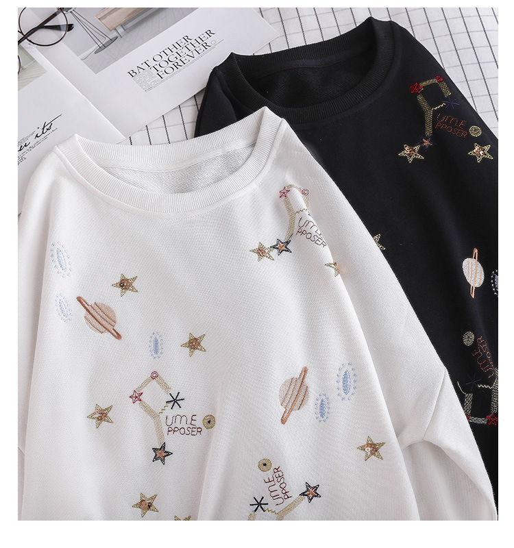 Milinsus Kpop Winter Women Thinness Sweatshirts Fashion Cartoon Embroidery Long Sleeve Pullover Female Round Neck Tracksuit tops 201102