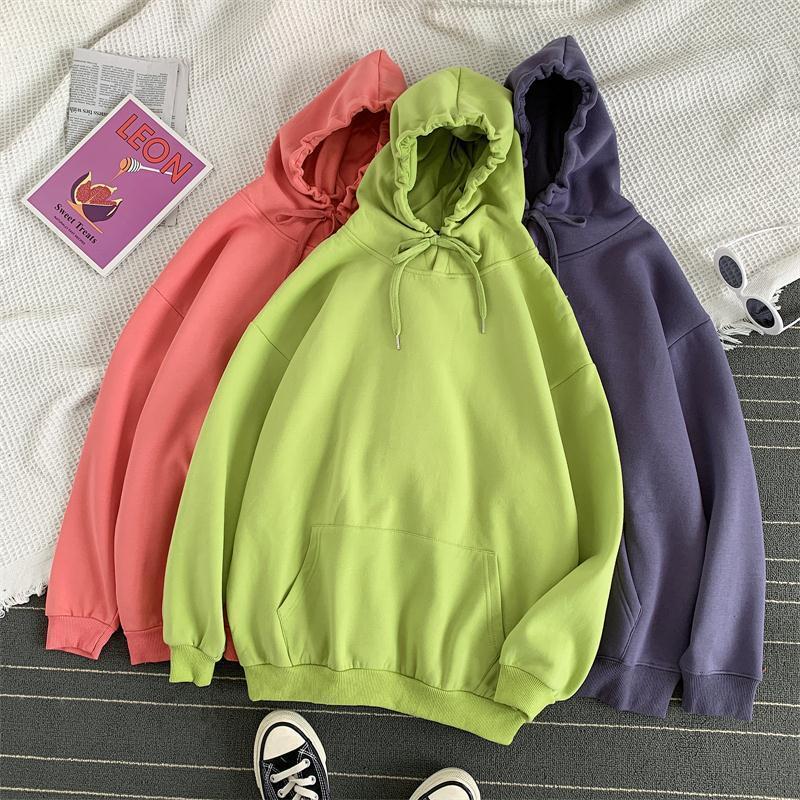 Oversize 18 Colors Sweatshirts Autumn Women Solid Hoodies Female Cotton Thicken Warm Hoodied Lady Casual Loose Fashion Tops 201211