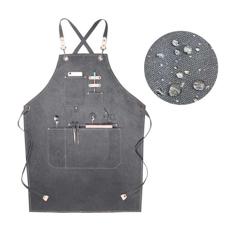 Waterproof And Antifouling Canvas Apron Fashion Barista Milk Tea Flower Shop Drop 210629