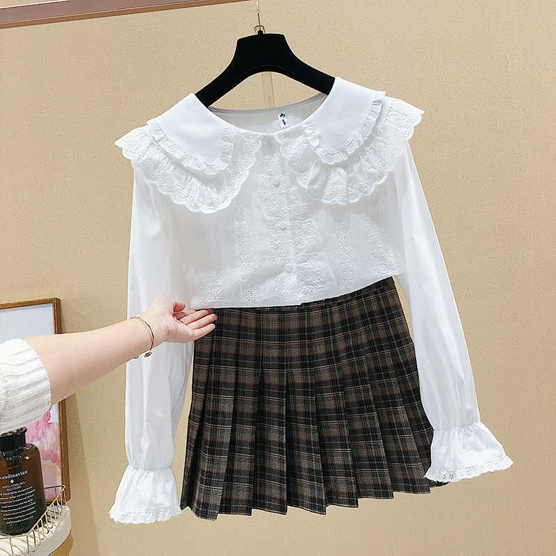 Sweet Cute Peter Pan Collar Single Breasted Flare Sleeve Shirt Spring Solid Women Blouses 210615Z