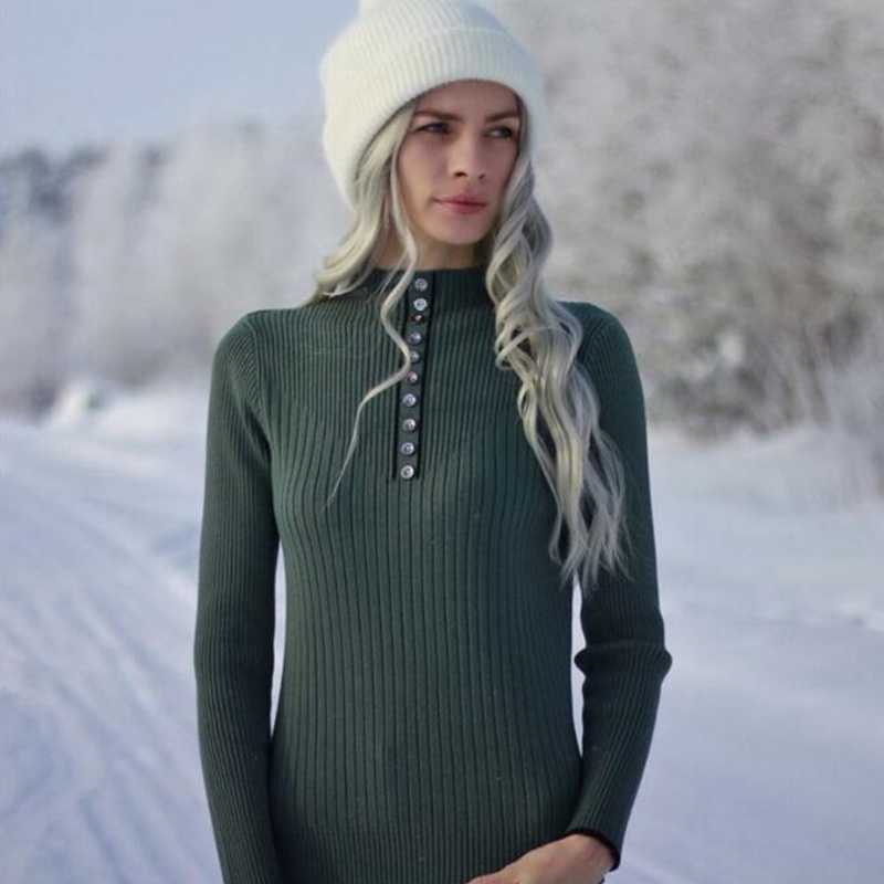 BYGOUBY Botton Fashion Women Autumn Winter Warm Sweater Thick Knitted Pullover Jumper Top Female Slime Rib Sweater 210918