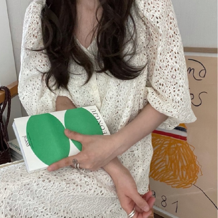 Casual Midi Dress Korean Hollow Out Belt Printed V-collar Temperament Loose Fit Fashion Summer Women's 2P1647 210526