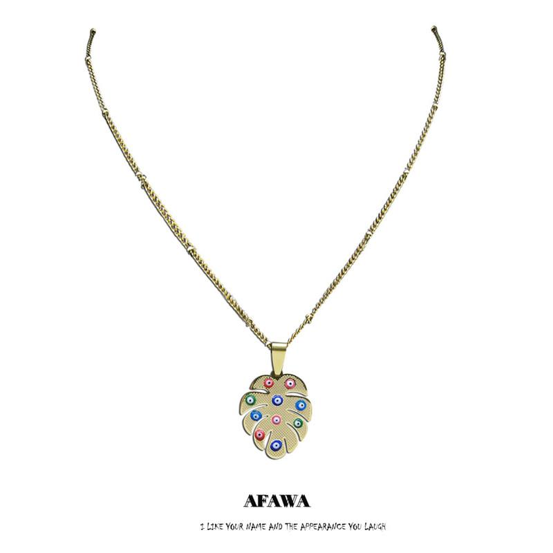 Pendant Necklaces Stainless Steel Colorful Turkey Eyes Leaf Necklace Charms Women Gold Color Chain Jewelry Collier Inoxydable N5236S01
Pendant Necklaces Stainless Steel Colorful Turkey Eyes Leaf Necklace Charms Women Gold Color Chain Jewelry Collier Inoxydable N5236S01