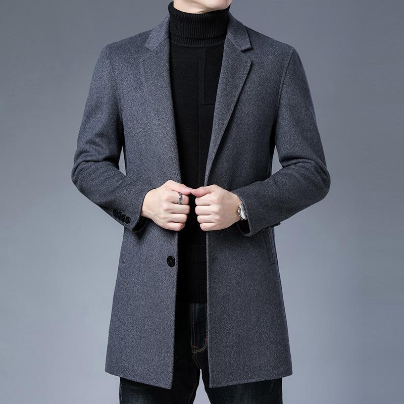 Men's Wool & Blends Winter 2021 Casual Coat Loose Suit Collar Youth Woolen Medium Length Solid Color