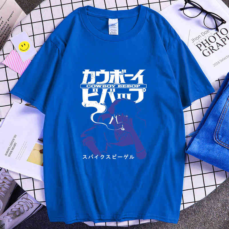 Anime Cowboy Bebop Spiegel Spike Classic Fashion Simple Print Summer Short-sleeved Thin Cotton Casual Loose Couple T-shirt 2022 G220216