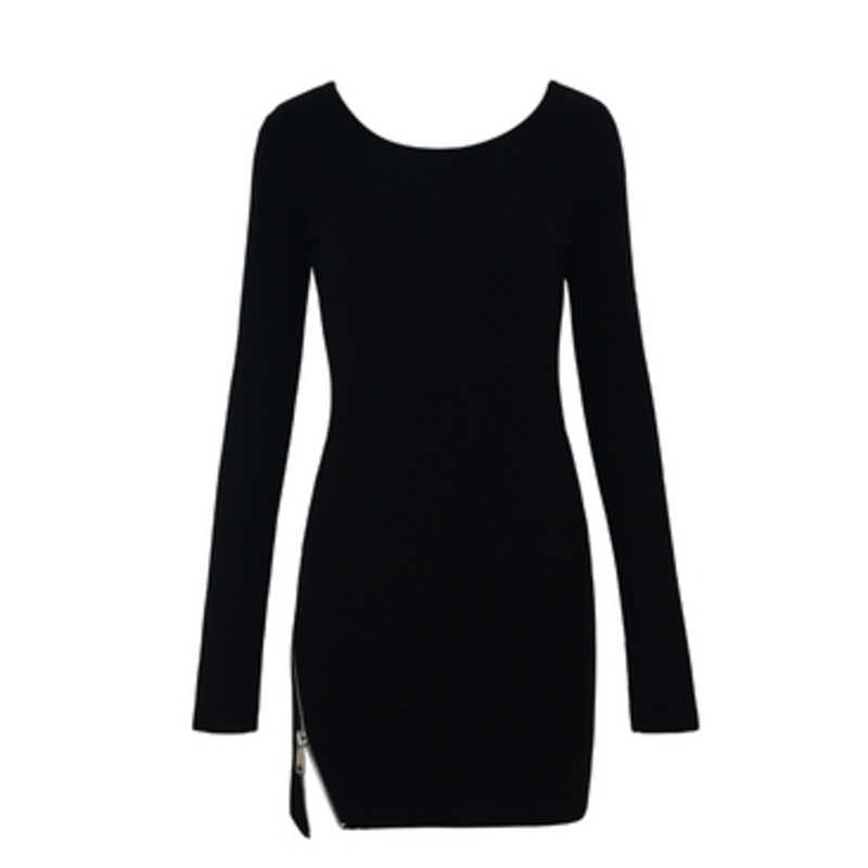 Solid Color Sexy Temperament Long Sleeve Mini Dress Side Zipper Dresses Slim High Waist Orange Korean Women G8PD 210603