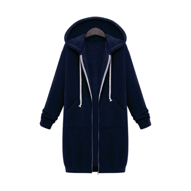 HGTE Autumn Winter Coat Women Fashion Casual Long Jacket With Hooded Zipper Hooded Sweatshirt Vintage Outwear Coat Plus Size 201102
