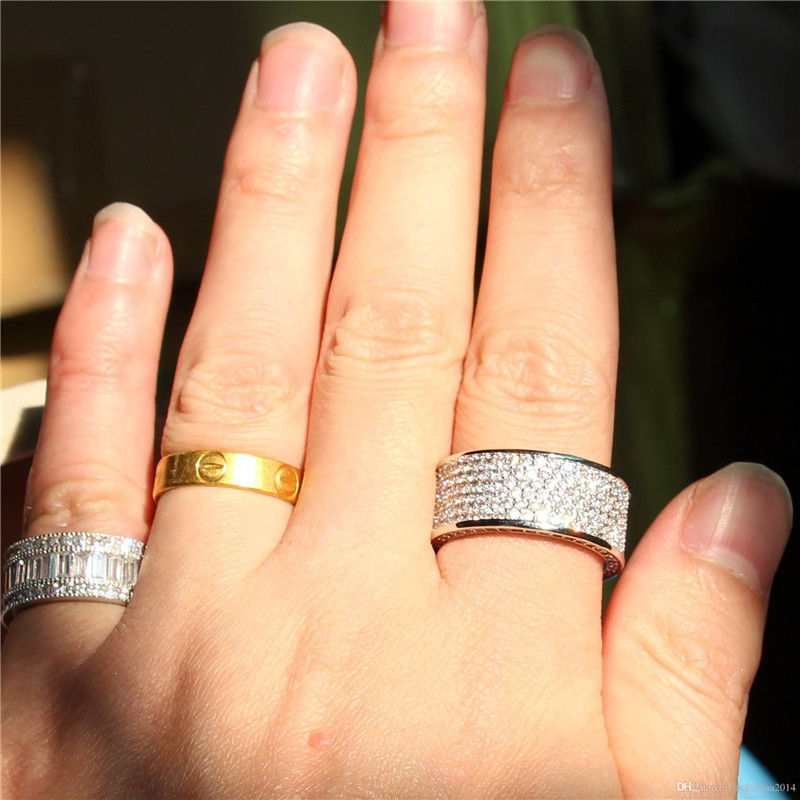 10KT White Gold Filled Wedding Ring with Full Sapphire CZ Dias