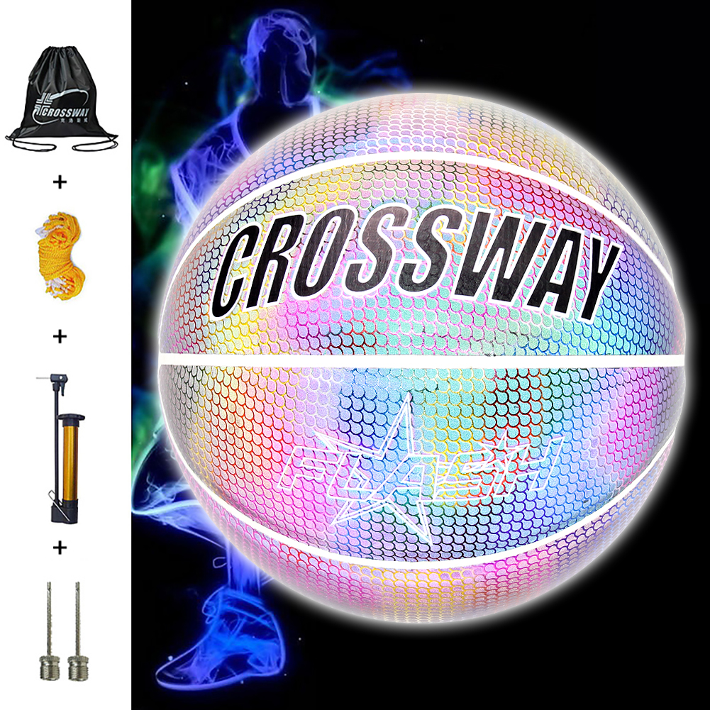 

Holographic Luminous Basketball Cool Night Light Up Official Size 7 Glowing Hologram Aluminate Customized Reflective Basketball Balls