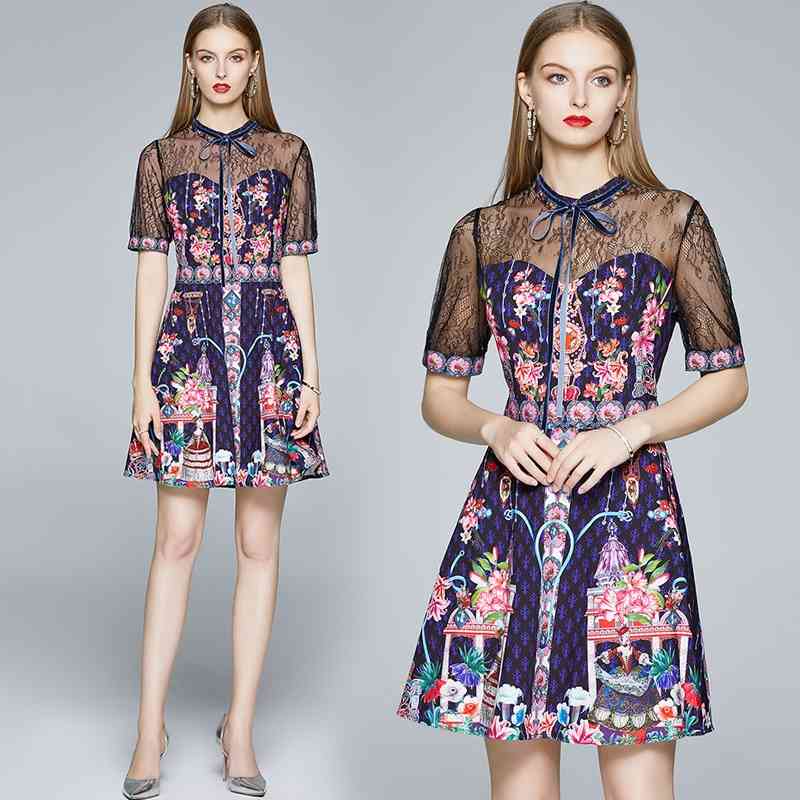 Banulin Runway Fashion Floral mini Dress Summer Women Stand Neck Lace up Bow Short Sleeve Splicing Flower 210603, Purple
Banulin Runway Fashion Floral mini Dress Summer Women Stand Neck Lace up Bow Short Sleeve Splicing Flower 210603, Purple