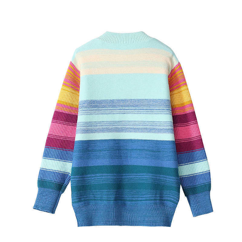 Oversized Sweater Women Fashion Rainbow Striped Embroidered Letters Knitted Pullovers Loose Casual Streetwear Tops C-237 211011Z