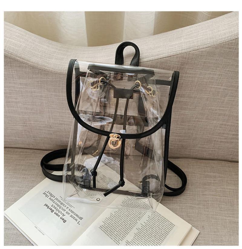 Transparent PVC Women's Backpack Candy Color Waterproof String Cover Backpack Clear Plastic Daily School Bag Shopping Beach, Black
Transparent PVC Women's Backpack Candy Color Waterproof String Cover Backpack Clear Plastic Daily School Bag Shopping Beach, Black