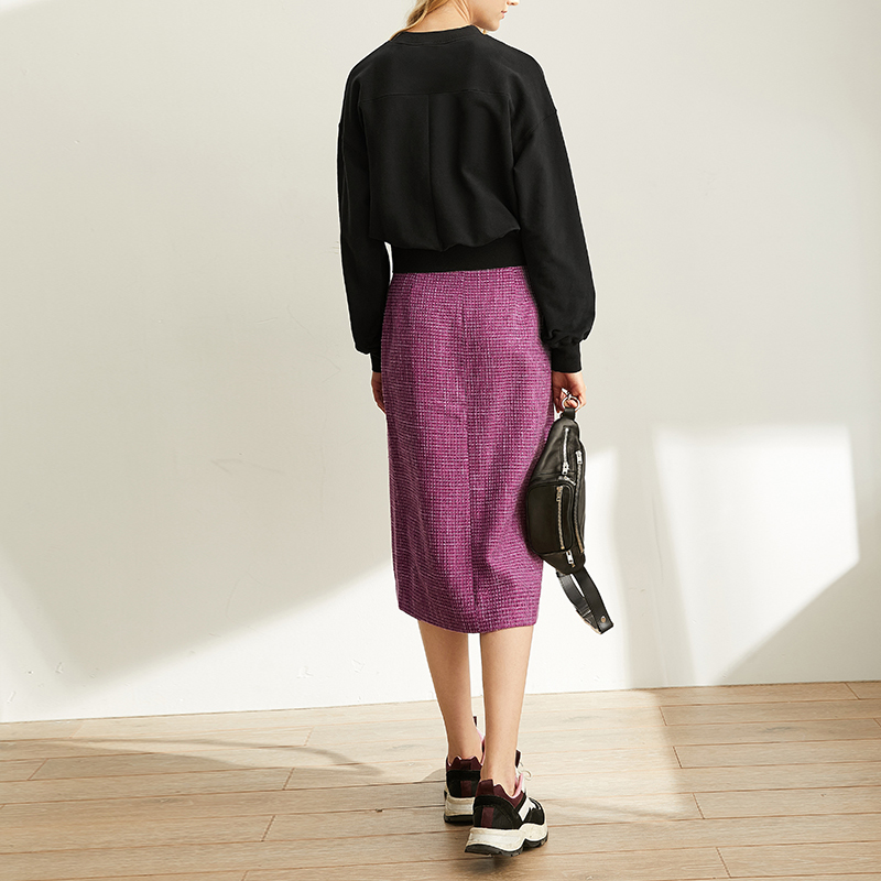 Amii Spring French Aword Half Skirt Women High Waist Plaid KneeLength Skirt 1193 210306