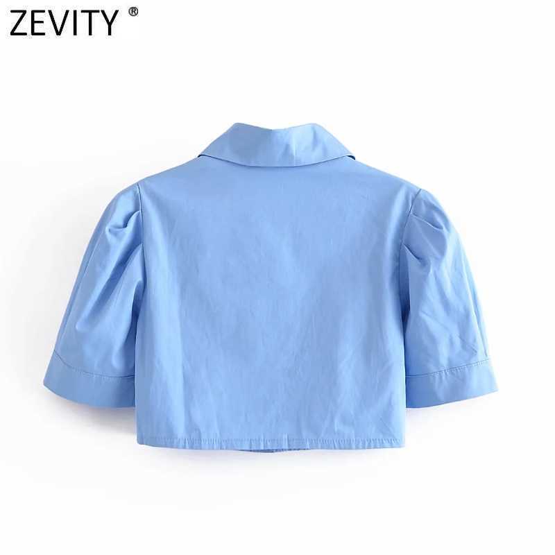Zevity Women High Street Puff Sleeve Press Pleated Slim Short Smock Blouse Female Hole Court Shirts Chic Blusas Crop Tops LS9331 210603