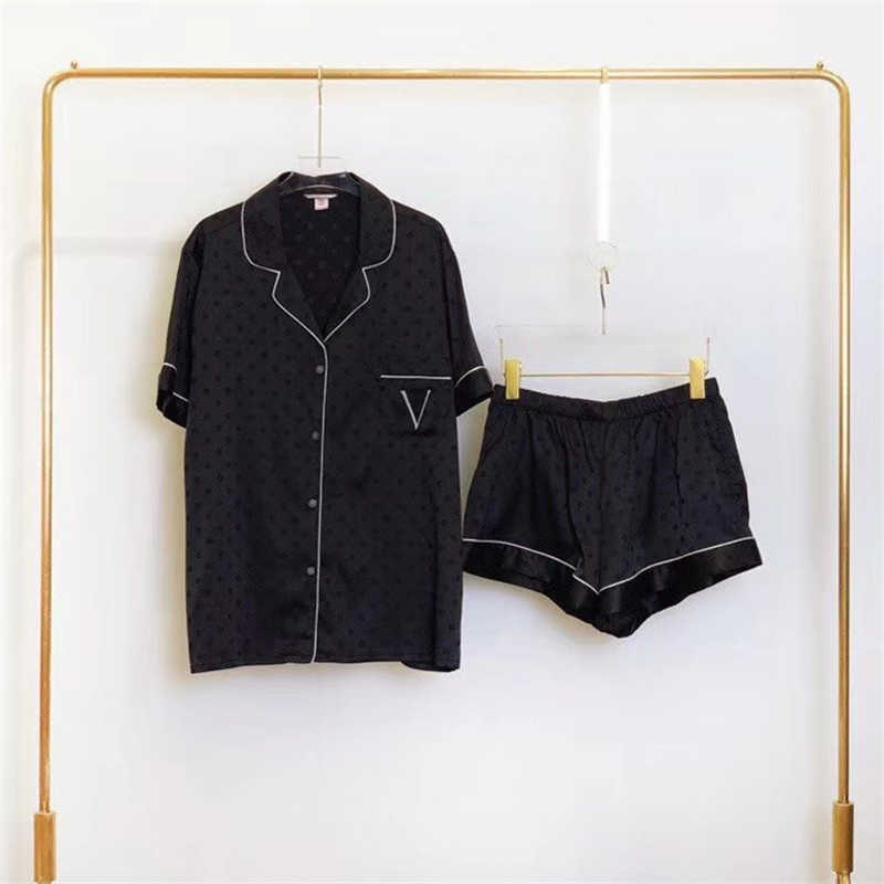 ICCLEK Spring And Summer Silk Satin Pajamas Female Shorts Female Short sleeved Sexy Home Clothes Comfortable Polka Dot Pajamas 211007