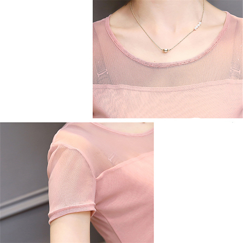 Women Clothing Summer Tshirt Casual Short Sleeve Tops Tees Sexy Lace TShirt Oneck Kawaii 3XL Blue Shirts harajuku T000 T200110