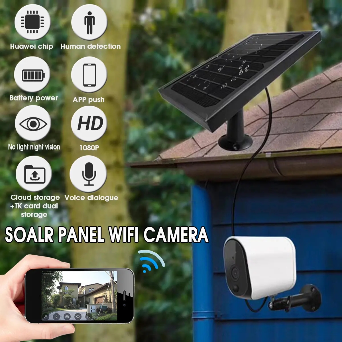 HD 1080P Wireless Waterproof Security WiFi IP Camera Rechargeable Battery Camera Solar Panel
