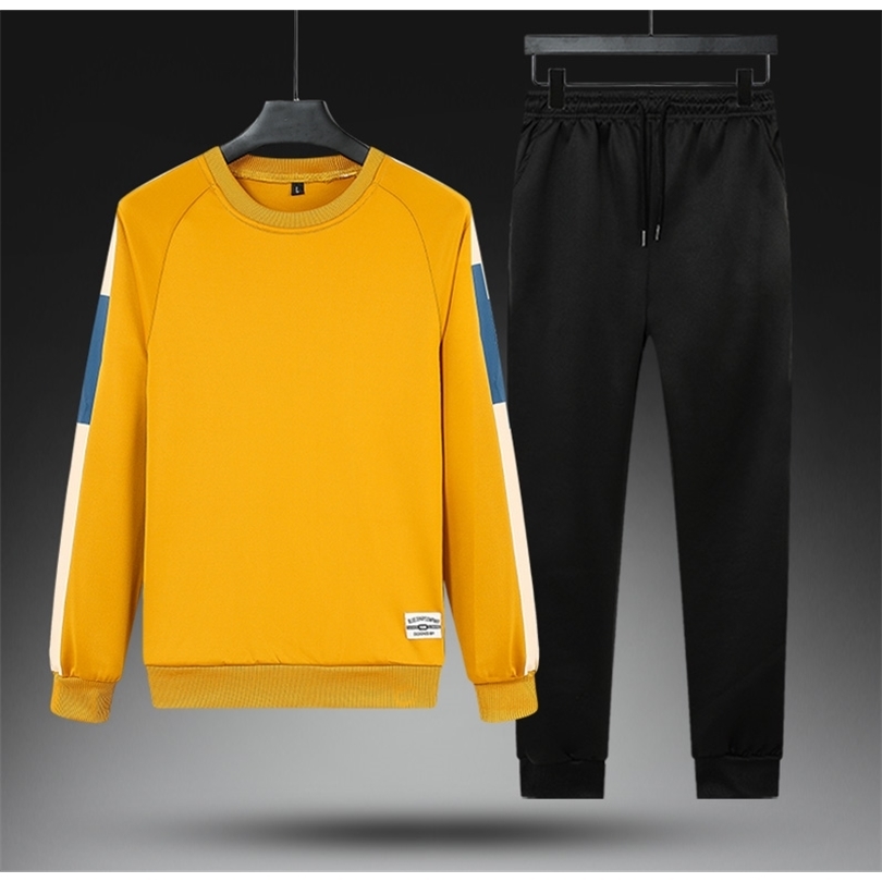 Fashion Mens Tracksuit Autumn Casual Men Hoodies Sets Patchwork Sweatshirt Sweatpants Male Sweatsuit Sportswear Set Big Size 4XL 201210