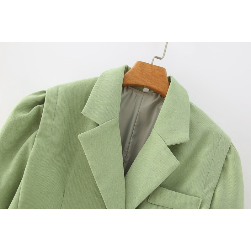 vintage women elegant green short blazer jacket fashion ladies notched collar suit casual female suits cute girls chic 210527