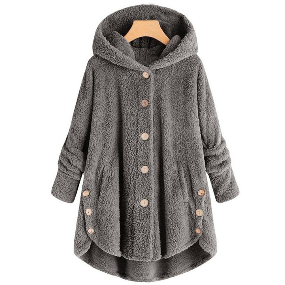 Women Hoodies Sweatshirts Hooded Fleece Casual Warm Button Plush Hooded Hoodie Jacket Fashion Winter Wool Jacket Outwear coat 201204