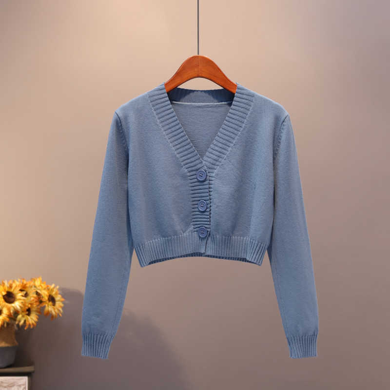 ITOO Cardigan For Knitted Sweater V-Neck Long Sleeve Crop Tops Female Button Up Cardigans Cropped Women Clothing 210918