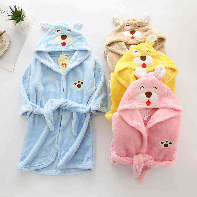 38 Styles Thick Flannel Girl Night-Robe Toddler Sleeping Pajamas Boy Bath Robe Soft Nightgown Children Kids Hooded Bathrobe 211130