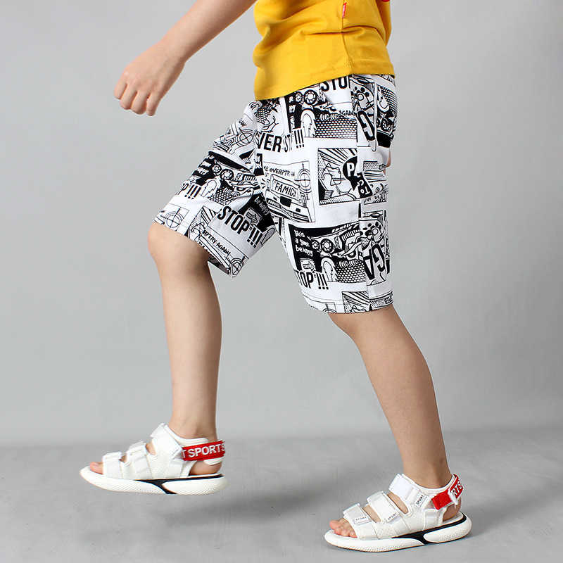 Korean Baby Short Summer Toddler Boy Shorts Clothes Fashion Cotton Teenage Beach Pants Children Knit Black/white 4-14T 210622