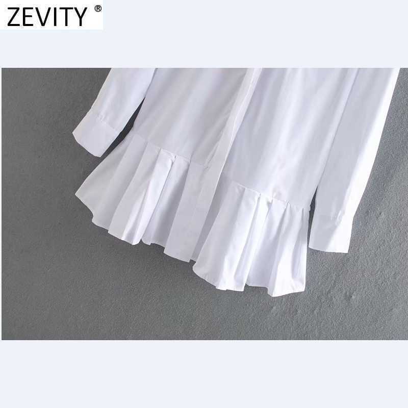 women solid color hem pleated white mini dress elegant long sleeve chic vestidos business clothing dresses DS3532 210623