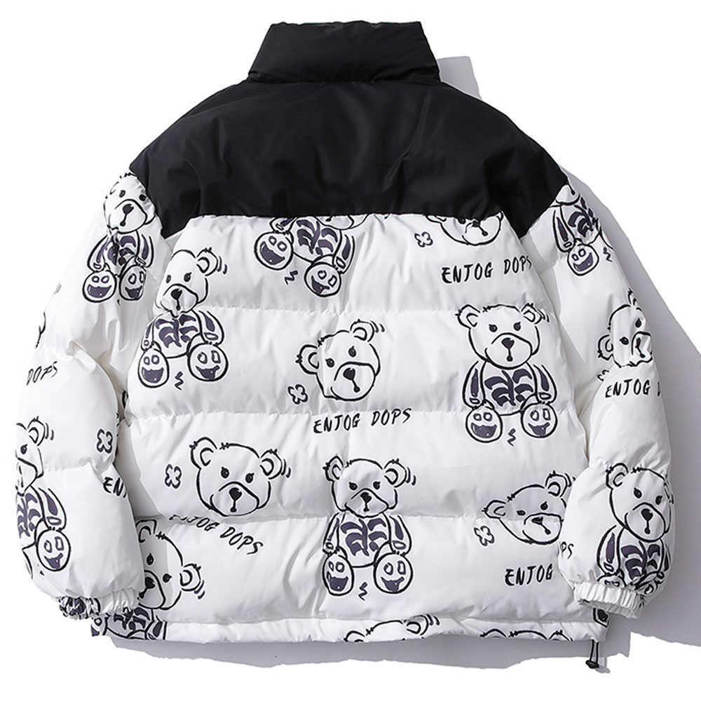 Men's Women Winter Warm Jacket Thick Coat Patchwork Cartoon Bear Heated Padded Puffer Jacket Oversized Parka Men's Clothing 211008