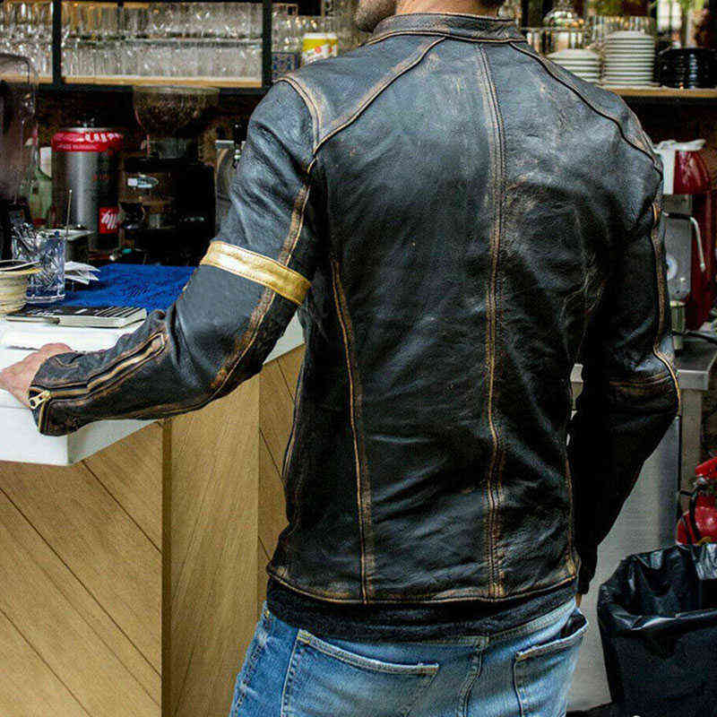 Jacket Men's Fashion Faux Leather Stand Punk Motorcycle Jacket Autumn Winter Casual Long Sleeve Zipper Stitching Jacket 211111