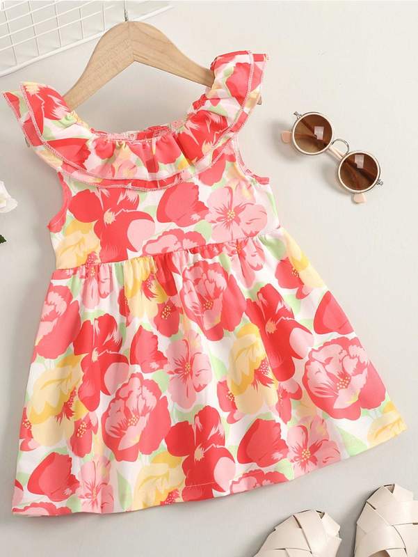 Toddler Girls Allover Floral Print Layered Ruffle Trim Dress SHE